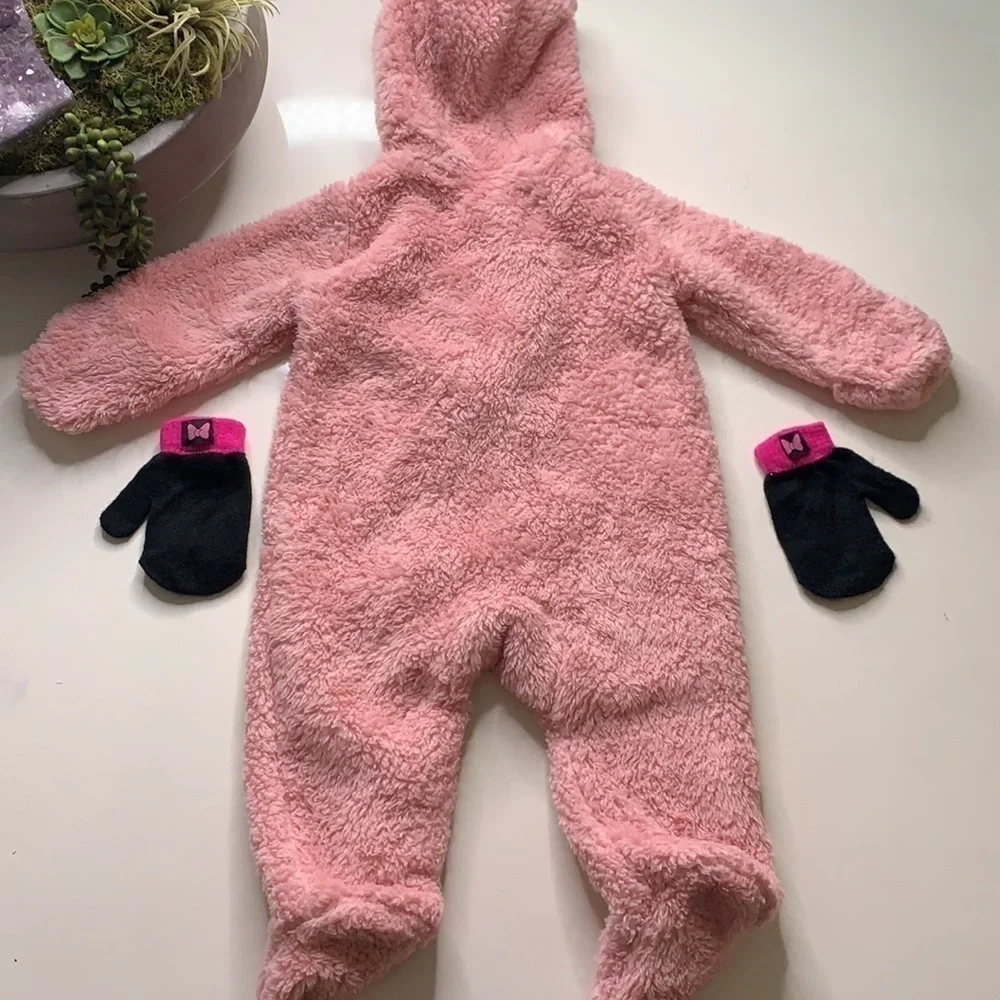 Carters pink teddy fleece footed bodysuit mitten hand covers Infant 6 months